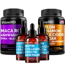 5-v-1 Ceylon Cinamon (120ct), 4-v-1 Biotin Collagen Keratin Saw Palmetto (2 fl oz - 3 Pack) & 6-v-1 Maca Root Ashwagandha (120ct) Bundle - Energija, Mood, Hair, Skin & Imunska podpora