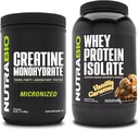 NutraBio Kreatin Monohidrat, brez arome, 500g in sirotkinega proteina izolat, Vanilla Caramel, Dopolnilo - mišična energija, Lean Muscle rast, okrevanje in moč