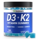 Brez sladkorja Vitamin D3 K2 Gumiji, vitamin D3 10000iu & vitamin K2(MK7) 200mcg s kalcijom, magnezijem, vitamin B12 za imunski zob kosti, vegan