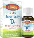 Carlson - Otroški super dnevni D3, kapljice vitamina D za otroke, 400 i.e. na kapljico, 1-letno oskrbo, zdravje srca in imunskega sistema, vegetarijanske, kapljice tekočega vitamina D, nearomatizirane, 365 kapljic