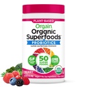 Orgain Organic Greens Powder + 50 Superfoods, Berry - 1 milijarda probiotikov za digestivno zdravje, antioksidanti, Vegan, rastlinsko, Gluten-free, Non-GMO, Green Juice & Smoothie Drink Mix - 0,62lb