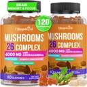 Gobe Gumiji za odrasle 4000mg, Možgani dopolnila za spomin in fokus, 26 v 1 Gobe dopolnilni kompleks z Ashwagandha & Lion's Mane, Turčija rep, Reishi, Cordyceps, Organic, 120 Count