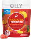 OLY probiotik + Prebiotic Gummy, Pregestivna podpora in Gut Health, 500 milijonov CFU, Fiber, odraslih žvečljivi dodatek, Breskev, Case Pack