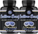 Bedtime Beauty, Collagen Infunded Night Time Aid, Vse naravne tablete z L-Theanin, Melatonin, Magnezij in hialuronska kislina z Jezni dodatki (2-Bottles)