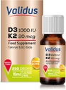 VALIDUS vitamin D3K2 kapljice – vitamin visoke jakosti D3 + K2 MK-7, 250 tekočih kapljic, okrepljena absorpcija za zdravje kosti in srca, podpira imunske funkcije, ne-GMO, gluten-free, enostaven za uporabo, 10 ml