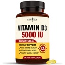 NOVA STAROST Vitamin D3 5000 i.e. 125mcg Softgels - podpora Imunska podpora, Močno zdravje kosti - Ne-GMO, Gluten-free, Mlečni-free,1 Leto dobave (360 Softgels (Pack po 1))