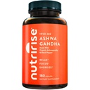 NutriRise Organic Ashwagandha Root Kapsule s črnim poprom 1950mg, Naravni stres & Mood, ščitnica & Imunska podpora Dopolnilo, Pomoč v spanju, Jasnost, Fokus & Energija, Gluten prost, 180 Število