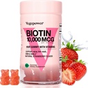 Gumiji za rast las z Biotin 10.000mcg - Veganski vitamini za lase Gummy za Yor Zdravi lasje, kože in nohti, dodan B-kompleks, vitamin D, vitamin A & cink - Dopolnilo za lase za ženske (60, Jagoda)