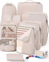 10 Set/8 Set Pakiranje kocke za potovanja, Darila za ženske mama,Anti-Tearing kovček Organizator za prtljago s čevlji in obešanje toaletni vrečka, OlarHike počitnice bistvenosti in dodatki za Cruise Ship, Cream