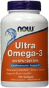 Ultra Omega-3 500 EPA/250 DHA, 180 Softgels, iz NOW Foods (paket z 2)
