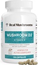 Prave gobe Vitamin D2 iz Shiitake & Agaricus – Veganska goba na osnovi D dodatek – Vitamini za splošno podporo Wellness– Organska, ne-GMO, 1000 i.e. – 120 Število Funkcionalna goba
