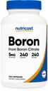 Nutricost Boron kapsule 5 mg, 240 vegetarijanske kapsule - brez glutena in brez glutena