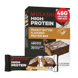 MUSASHI High Protein Bar, 45g Beljakovine, 2g skupni sladkorji, arašidovo maslo in mleko čokolada, Post Workout in beljakovinski prigrizek na Go, 12 Pakiranje 3,2oz (90g) Barov