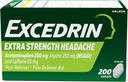 Excedrin Dodatna moč bolečina Relief Caplets za glavobol Relief, Acetamofen 250mg, Aspirin 250mg, Kofein 65mg, Pain Reliever, 200 Število