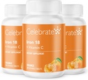 Praznovati vitamini železa dodatek z vitaminom C - 18mg železa, 36mg vitamina C, bariatrični vitamini za bolnike WLS, vertikalni rokavi in želodčni obvod kirurgija – tangerin, 90 žvečljive tablete
