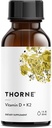 THORNE - Vitamin D + K2 Tekočina z merilnim dispenzerjem - Vitamini D3 & K2 za podporo zdravim kostem in mišicam* - 1 Fl Oz (30 ml) - 600 Služabnikov