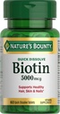 Naravni Bounty Biotin, podpira presnovo za celično energijo in zdrave lase, kožo in nohte, 5000 mcg, 60 Hitre raztapljajoče tablete