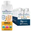 KATE FARMS Organic Kids Nutrition Shake, Vanilla, 8g beljakovin, 27 Vitamini in minerali, Prehranska nadomestna pijača, Beljakovine Shake, Gluten Free, Non-GMO, 8.45 Fl oz (Pack of 12)