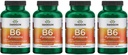 Swanson B6 Pyridoxin - vitaminski dodatek za spodbujanje kardiovaskularnega zdravja in energije Presnova - naravna formula za spodbujanje skupne Wellness - (250 kapsul, 100 mg vsak) (4 pakiranja)