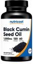 Nutricost Black Seed Oil (Cumin) - Hladno stisnjen, Vir Omega 3 6 9-120 Softgels, 1000mg na strežbo, 60 Serving - Non-GMO in Gluten Free