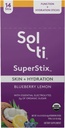 Sol-ti organska elektrolitska koža + Hydration Drink Mix, Superfood Hydration Sticks, SuperStix, Non-GMO, Vegan, Borovničeva limona, 14 Enosrčne palice