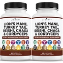 Levi Mane goba dodatek s Turčijo Tail Reishi Cordyceps Chaga z Marshmallow koren - 2-Pack