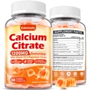 Kalcijev citrat dodatek Gumiji za odrasle - brez sladkorja kalcijev citrat 1200 Mg z magnezijem 300 Mg & vitamin D3 - Organski žvečljivi kalcij dodatki za ženske in moške