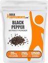 BulkSupplements.com Black Pepper Extract Powder - Black Pepper Supplements, Piperine dodatki - Vegan & Gluten Free, 20mg na Serving, 250g (8.8 oz) (Pack of 1)