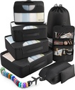 Veken 10 Set/8 Set Pakiranje kocke za potovalne esencialne, kovček Organizator vrečke v 4 velikostih, Noseče na prtljago pribor z veliko pralnico in toaletno vrečko, Must-Have za letalo, Road Trip & Camping