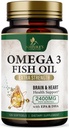 Omega 3 ribje olje dopolnila 2400 mg - Trojna moč Omega3 - EPA & DHA z Essential Maščobne kisline - Naravna imuno, Brain & Heart Health Support - Burpless, Lemon Flavor, Wild Caught - 120 Softgels