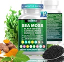 Sea Moss 7000mg - olje črnega semena 2000mg - Ashwagandha 1000mg - Bladderwrack 1000mg - Kurkuma 1000mg - Burdock 1000mg - vitamin C 90mg - vitamin D3 1000IU - več mineralov 350mg - 180 kapsul