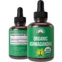 Ashwagandha Liquid Drops. USDA Organic Vegan dodatek. Extra Strength Ashwagandha Root Extract za ženske, moške, otroke. z Adaptogeni. Zero Sugar, Organic, Gluten Free Tinkture dopolnila.