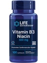 Life Extension Vitamin B3 Niacin, Zdravje srca, Holesterol & Energy Support, Gluten-free, Non-GMO, 100 kapsul