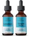 HERBAMAMA Zeliščne tekoče kapljice komplet - paket izvlečka korenin lomatija in tinktura koprive 2 fl oz - Vegan, Non-GMO, Sugar & Alkohol-free - 2 paket