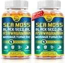 Narava je v živo organsko morje Moss softgels s črnim oljem, Ashwagandha, Bladderwrack, Ginger, Burdock koren, Manuka med, Cimet za imunski sistem, kožo, energijo, 90 Softgels, 2 Pack