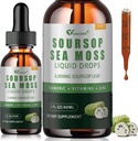Soursop Graviola tekoče kapljice z morskim mossom, vitamini B6 & C, cink, kurkuma in črni poper - naravni soursop Leaf Extract za imuno podporo - Vegan, Non-GMO, Gluten Free, 2 Fl Oz