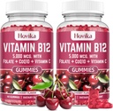 Vitamin B12 Complex 5000 μg metil B12, Adenosyl B12 & hidroksi B12, s koencimom Q10, folat, vitamin C, žvečljiv B 12 za energetsko podporo, presnovo, zdravje kosti - češnjeva aroma, 2 pakiranji