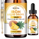 Tekoči železovi dodatki za ženske, moške in otroke, tekoče železove kapljice s folatom, vitamin C, B6, B12 za anemijo, rdeče krvne celice, energijska podpora, Ananasov okus, 2 Fl Oz