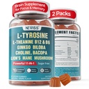 11-IN-1 Možganski dodatek za spomin in fokus z L-tirozin L-teanin, metilirani B12 & B6, levja grivasta goba, Ginkgo Biloba, Bacopa Monnieri, Choline za fokus, Nootropic, Energy, 2Packs
