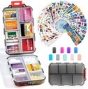 14 Mreže Travel tablete Organizator Box z 415-Pcs Medicine Ime Nalepke - žepni dnevni Lekarna Case Container Kit - Travel Medicinal Holder Dispenser for Fish Oil Vitamin Supplement shranjevanje - Čista siva