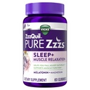 ZzzQuil Pure Zzzs Muscle Relaxation Melatonin Pomoč za spanje Gumies, Podpira delovanje mišic, pomaga, da zaspite naravno, hitro, melatonin + magnezij, Ne Naslednji dan Grogginess, brez drog, 60ct