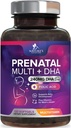 Prednatalni vitamini s folno kislino & DHA, fetalni razvoj možganov s Folate & Omega 3's, Prenatalni multivitamin za ženske, vitamin A, C, D, B6, B12 & železo, dodatek za nosečnost - 120 Softgels