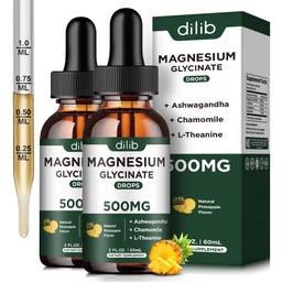 (2 paket) Magnezij Glycinate dodatek, Magnezij tekoče kapljice z magnezijem Glicinate 500mg Ashwagandha, L - Theanin, Kamilica -Podpora Optimal Calm Sleep Vegan