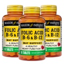 MASON NARAVNO srce Formula B6/B12/Folic Acid tablete, prehranska dopolnila podpira kardiovaskularno zdravje, nastajanje rdečih krvnih celic, metabolična funkcija, 90 število (Pak 3)