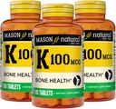 MASON NARAVNI Vitamin K 100 mcg, podpira zdravje kosti in sklepov, pomaga kalcijevo absorpcijo, 100 tablet, pakiranje po 3