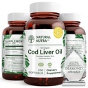 Natural Nutra Norvegian Cod Jetra Oil Supplement, Pomaga ohranjati kožo, pomaga ohranjati gostoto telesa, zdravje oči in živcev funkcijo, spodbuja zdravje zob, podpira kardiovaskularno zdravje, 250 Softgels