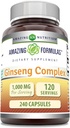 Osupljive formule Ginseng Complex - 1000 Mg na strežbo, kapsule (ne-GMO, Gluten Free) podpira zdrav imunski sistem - podpira proizvodnjo energije - povečuje duševno budnost. (240 grof)