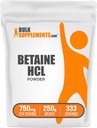 BulkSupplements.com Betain HCl prašek - betain hidroklorid dopolnilo, Prebavna podpora - Gluten Free, 750mg na serviranje, 250g (8.8 oz) (Pack of 1)