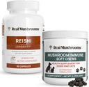 Prave gobe Reishi Kapsule za ljudi (90ct) & Gobe Imunski hišni žveči (60ct) - Sklop za dolgoživost, sprostitev in imuniteto - Ashwagandha, Astragalus & More - Vegan, Non-GMO, Gluten-free