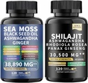 Sea Moss in shilajit Sea Moss Black Seed Oil Ashwagandha Ginger&shilajit rhodiola rosea panax Ginseng (120 število (Pack of 2))